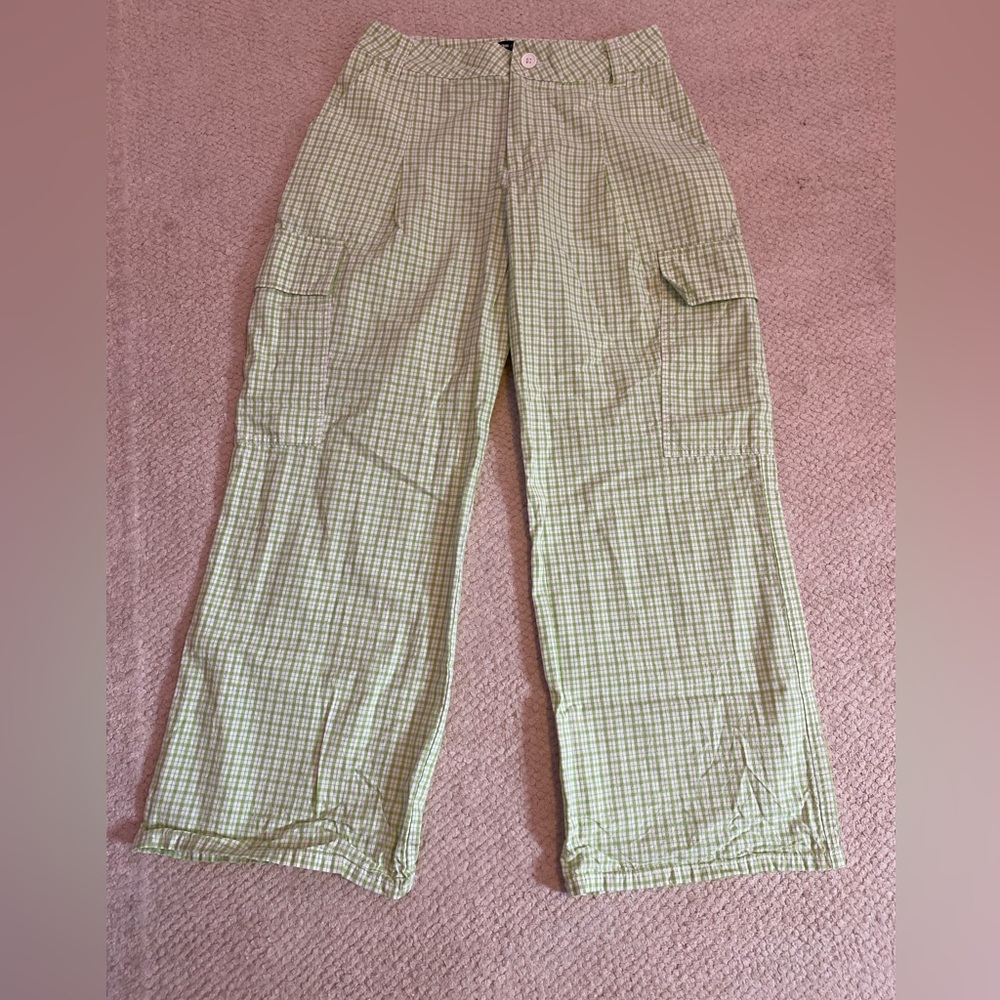 green and white checkered Asos cargo pants